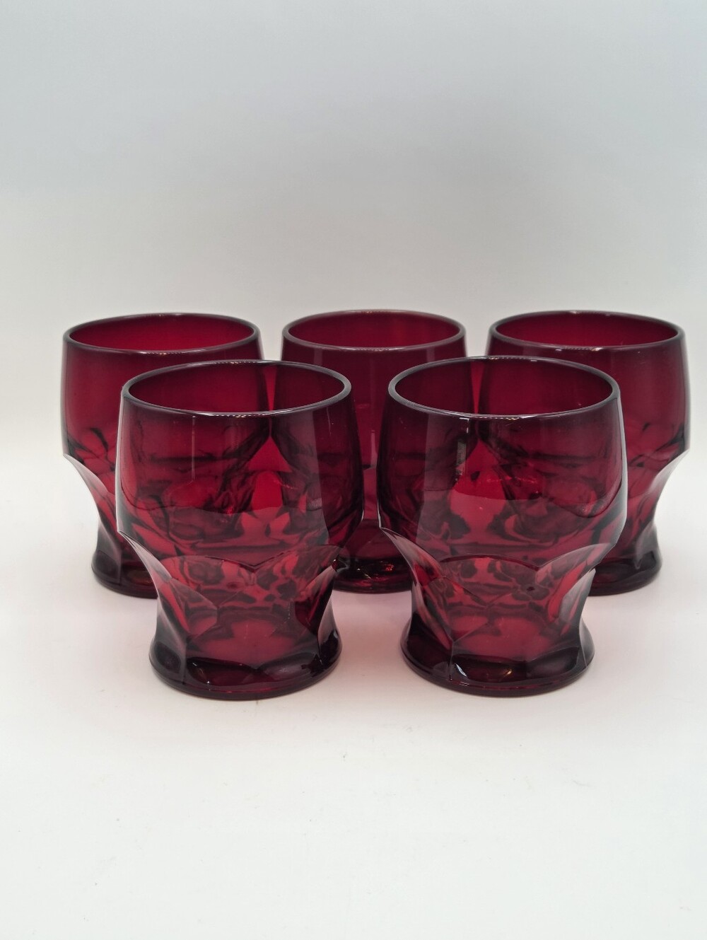 MCM Georgian Ruby Red Thumbprint Honeycomb Tumblers